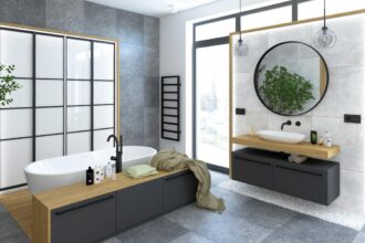 Sevroll - system Oxford w łazience w kolorach szarości