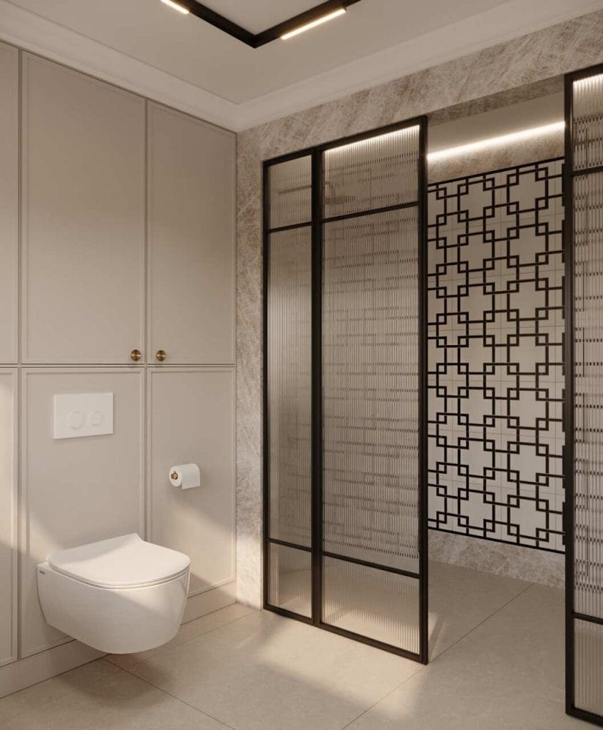 Łazienka na pierwszym piętrze. Projekt: To Be Design Weronika Budzichowska.