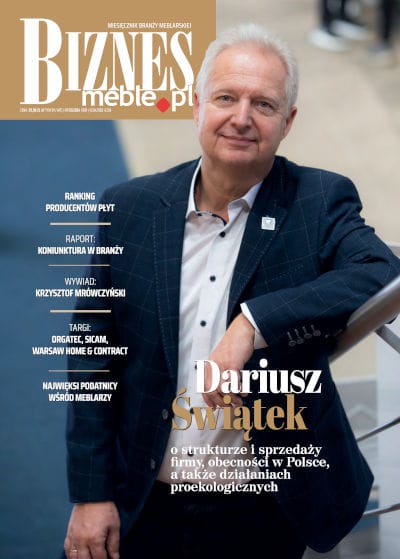 Okładka miesięcznika BIZNES.meble.pl - wydanie grudzień 2024. Na okładce: Dariusz Świątek, Managing Director RENOLIT Polska. Fot. Tomasz Markowski.