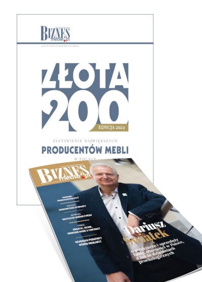 Okładka miesięcznika BIZNES.meble.pl grudzień 2024 wraz z raportem "Złota 200 - zestawienie największych producentów mebli w Polsce" - edycja 2024