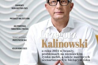 Okładka miesięcznika BIZNES.meble.pl - wydanie styczeń 2025. Na okładce: Grzegorz Kalinowski, dyrektor handlowy w firmie Libro.