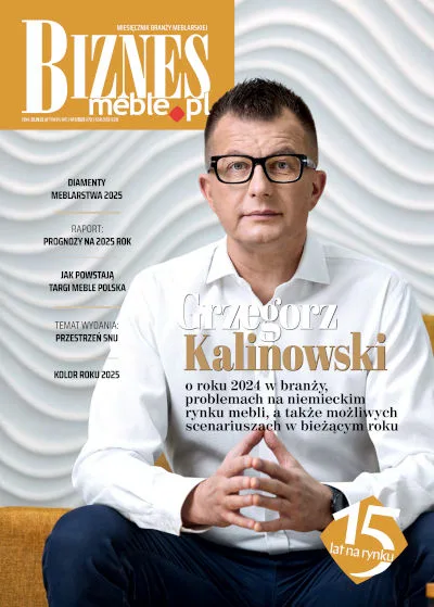 Okładka miesięcznika BIZNES.meble.pl - wydanie styczeń 2025. Na okładce: Grzegorz Kalinowski, dyrektor handlowy w firmie Libro.