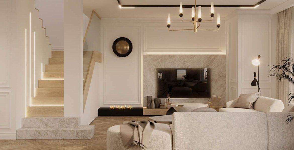 Salon i hol w stylu quiet luxury. Projekt: To Be Design Weronika Budzichowska.