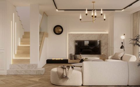 Salon i hol w stylu quiet luxury. Projekt: To Be Design Weronika Budzichowska.