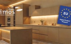 wizualizacja wnętrza z oznaczeniem Cyfrowy Paszport Produktu i logo Imos iX