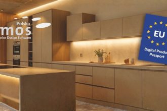 wizualizacja wnętrza z oznaczeniem Cyfrowy Paszport Produktu i logo Imos iX