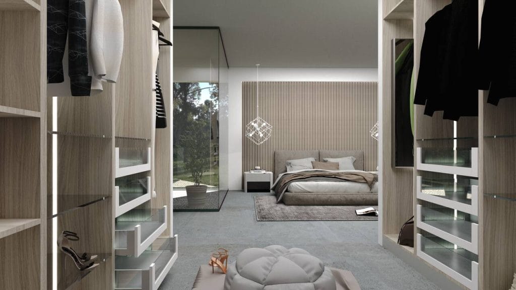 Garderoba Royal od Sevroll to kwintesencja nowoczesnego podejścia do aranżacji wnętrz, łącząca technologię z elegancją. Wyposażona w cicho działające systemy, jak miękki domyk i „dotknij, by otworzyć”, oraz funkcjonalne akcesoria – organizery, wysuwane wieszaki i obrotowe stojaki – gwarantuje idealny porządek i wygodę. Subtelne oświetlenie LED wprowadza przytulny nastrój, pozwalając korzystać z garderoby bez zakłócania spokoju partnera. Najnowsze trendy w aranżacji sypialni podkreślają znaczenie harmonii i funkcjonalności – Royal to rozwiązanie, które uczyni przestrzeń wyjątkowo komfortową przy zadbaniu o porządek i spokój każdej nocy i każdego poranka.