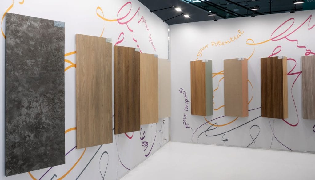 Stoisko Impress Decor na targach Meble Polska 2025. Firma prezentowała kolekcję I`m iFoil Express.
