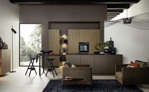 Stripe Wood Choco, Nolte, DOMOTEKA wpisuje się w najnowsze trendy w projektowaniu kuchni.