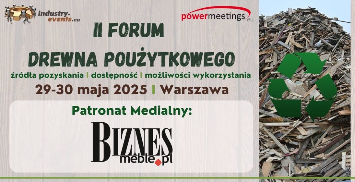 Forum Drewna Poużytkowego 2025 - grafika z logo BIZNES.meble.pl
