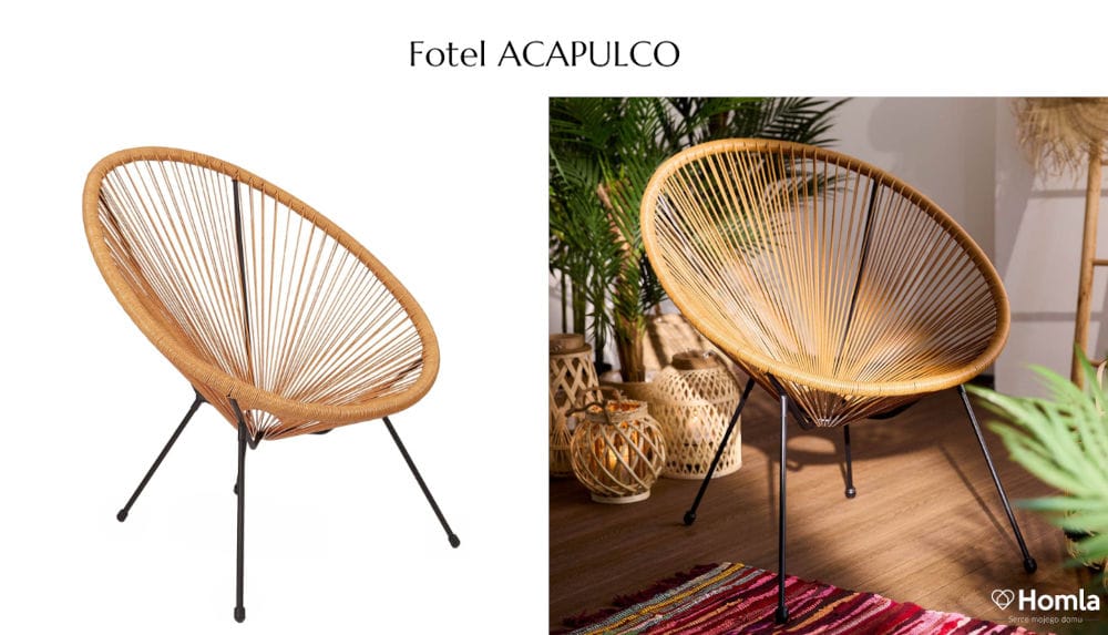 Fotel Acapulco z oferty Homla. Przykład mebli ogrodowych z rattanu.