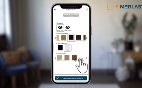 Zmiana wariantów produktów w podglądzie 3D aplikacji e-Meblast AR.