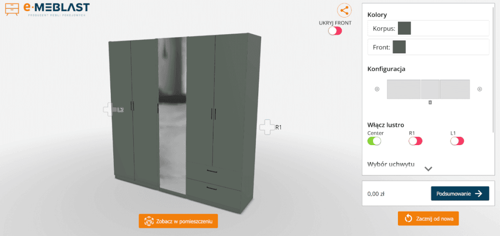 Konfigurator 3D/AR szaf modułowych w sklepie e-Meblast, stworzony przez ARLITY.