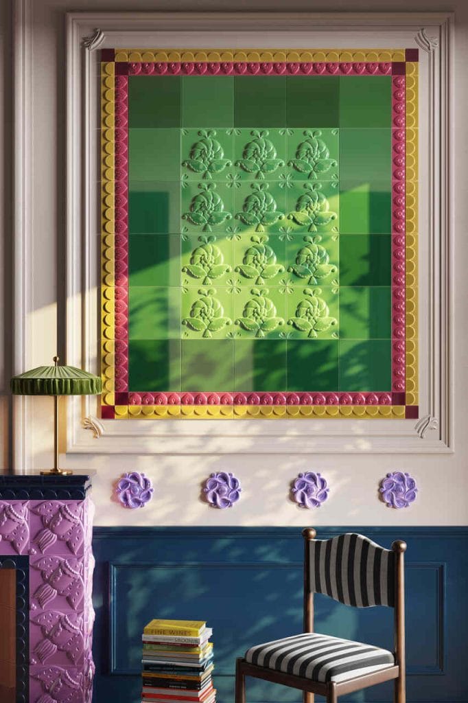 Kafle Królik (Nowy Eden, Radość), projekt: Aleksandra Żeromska, produkcja: Królik (marka), Kaflarnia Karny ,,Kafel-Kar” (producent).