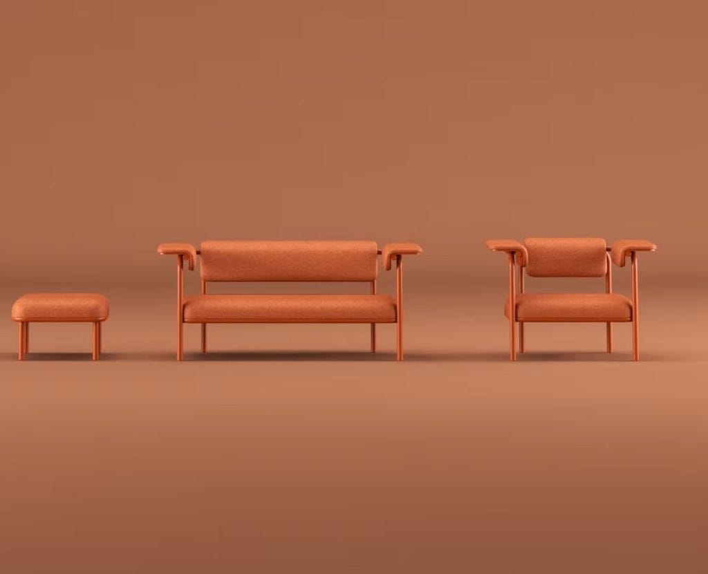 Kolekcja SEDE (sofa, fotel, pufa, pomocnik), projekt: Hanczar Studio, produkcja: Motiv Home.