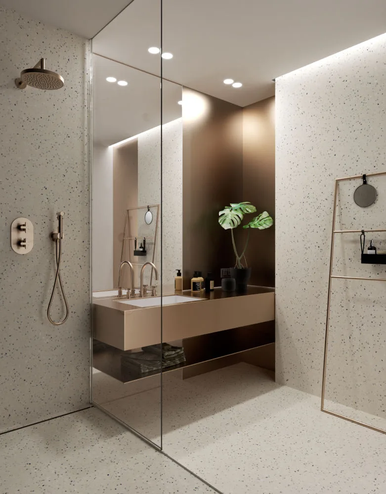 Łazienka wykonan z użyciem materiału solid surface