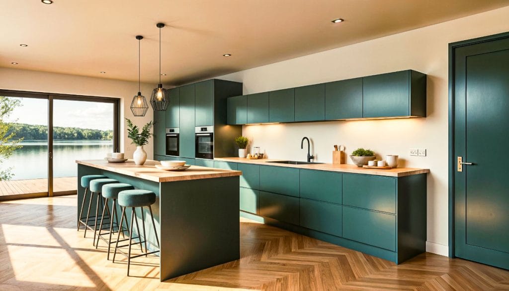 WYkorzystanie sztucznej inteligencji w projektowaniu mebli - ciemnozielona kuchnia.