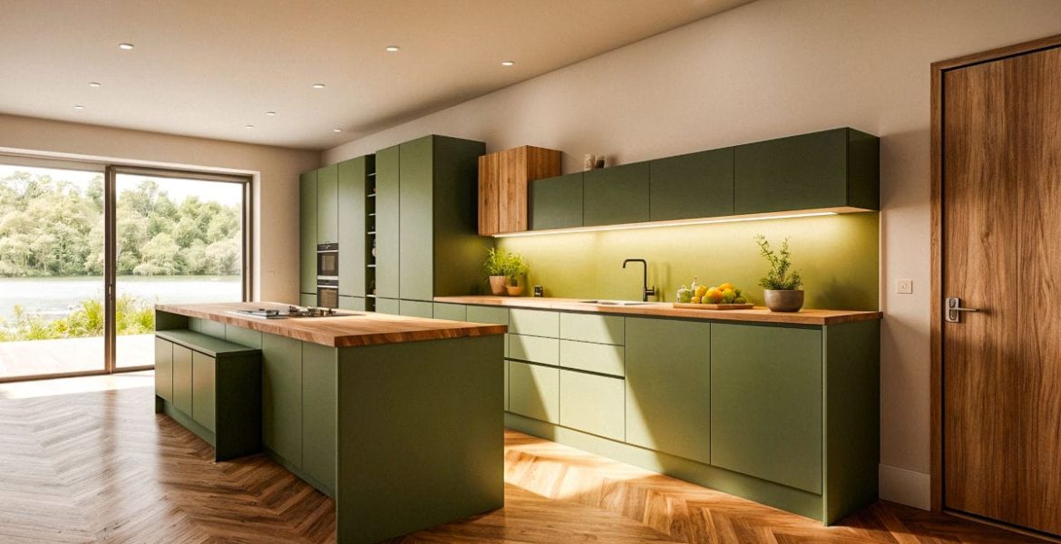 Wykorzystanie sztucznej inteligencji w projektowaniu mebli - jasnozielona kuchnia.