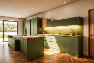Wykorzystanie sztucznej inteligencji w projektowaniu mebli - jasnozielona kuchnia.