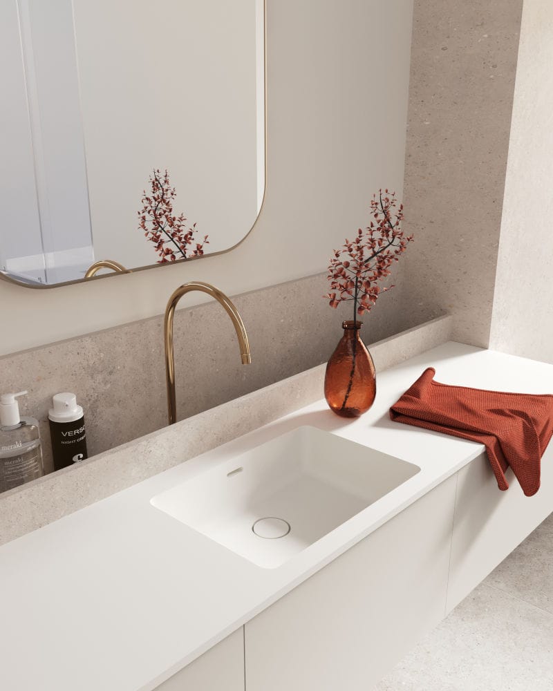 Łazienka wykonan z użyciem materiału solid surface