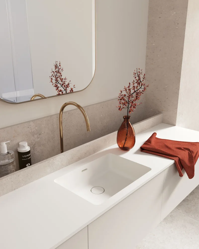 Łazienka wykonan z użyciem materiału solid surface