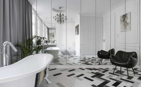 Pokój kąpielowy. Projekt: arch. Anna Maria Sokołowska, Pracownia Projektowa Dragon Art. Fot. Fotomohito.