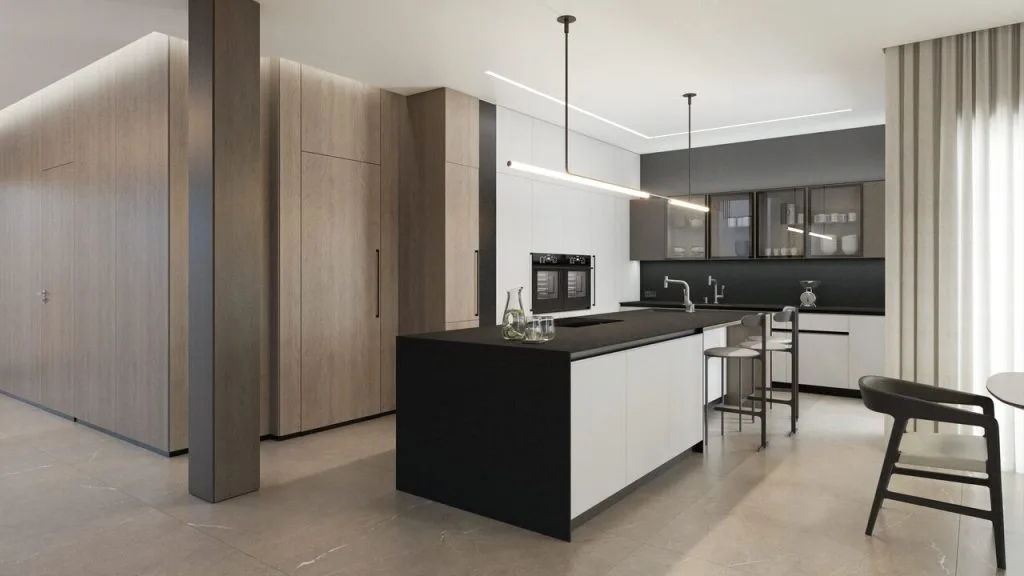 Duża, otwarta kuchnia. Projekt: arch. Anna Casciarri, Studio Casciarri.
