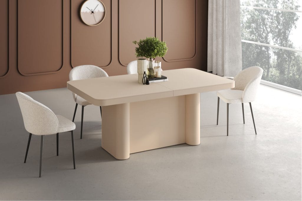 Stół Portofino z wielokrotnie nagradzanej kolekcji Amore Colore ma możliwość wydłużenia blatu do 412cm.