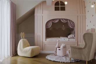 Pokój różowy, zaprojektowany dla 4-letniej dziewczynki.