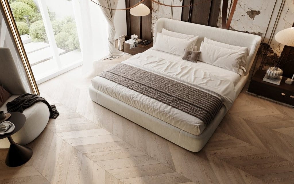 Adam Dolny za projekt „Harmonia zaklęta w jodełce” z podłogą FertigDeska Chevron Dąb Color Caldo.