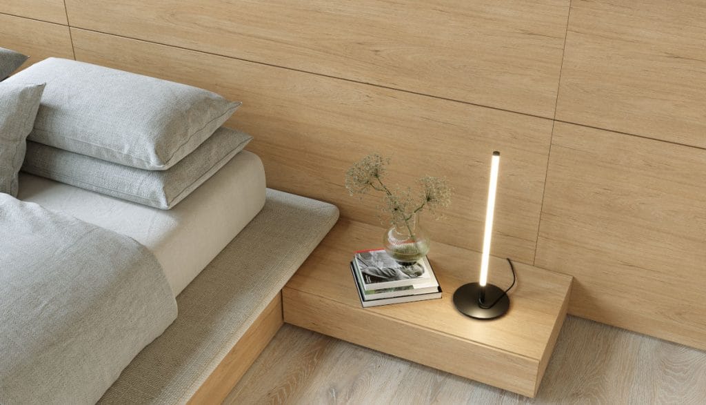 Sypialnia w jasnym drewnie, dekor z nowej kolekcji globalnej I’m Yours od Impress Decor