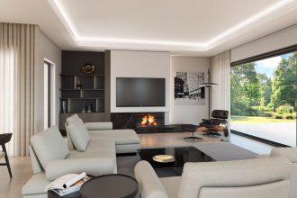 Wizualizacja nowoczesnego salonu. Projekt: arch. Anna Casciarri, Studio Casciarri.