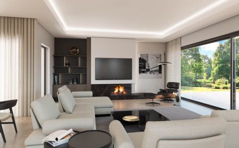 Wizualizacja nowoczesnego salonu. Projekt: arch. Anna Casciarri, Studio Casciarri.