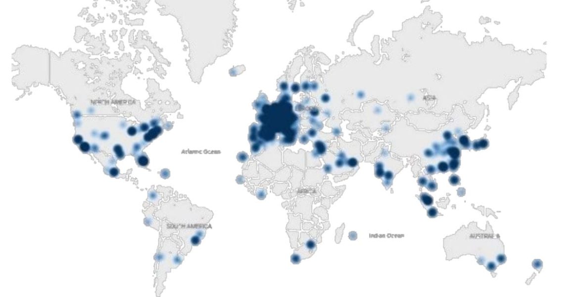 Mapa lokalizacji sklepów flagowych światowych marek na rynku mebli luksusowych
