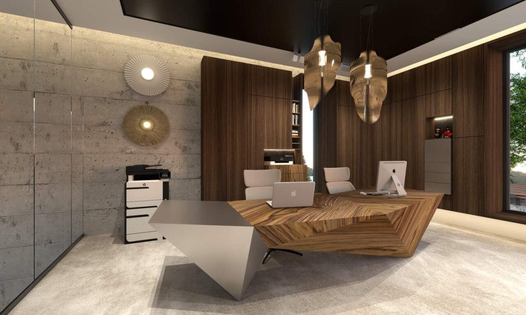 Home Office w rezydencji położonej w pobliżu Krakowa. Pow. ok. 50 m2. Projekt w trakcie realizacji.