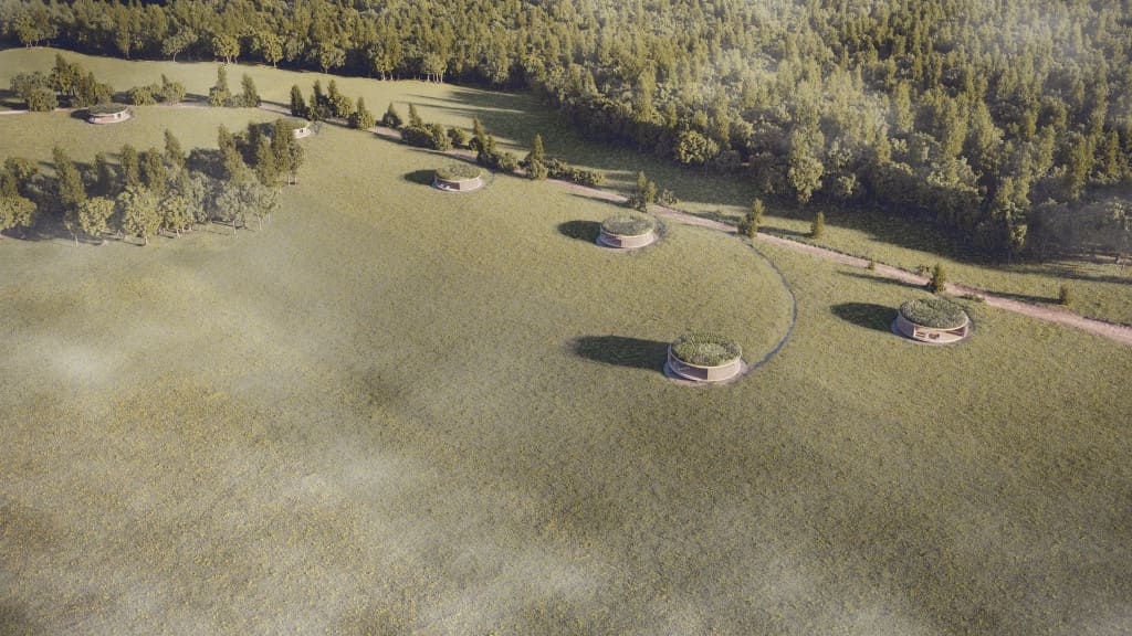 Zespół domków rekreacyjnych przylegających do hotelu Dwór Sanna na Roztoczu, proj. Nizio Design International.