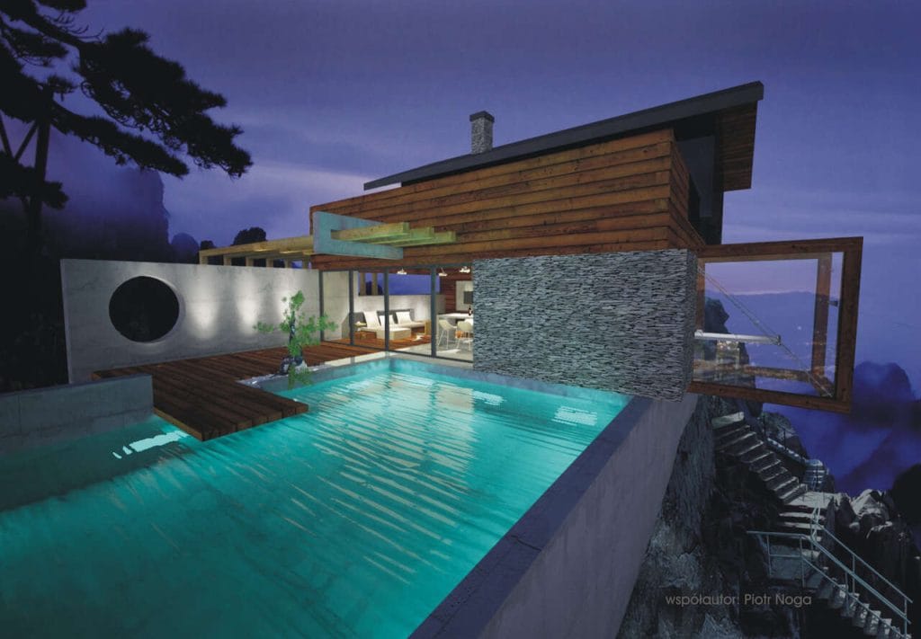 Projekt rozbudowy i wnętrza domu z bali nad Zalewem Czorsztyńskim. Rok 2011.