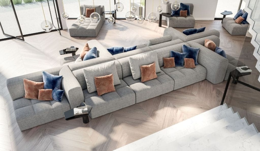 Modułowy narożnik tapicerowany w nowoczesnym wnętrzu – Brattex meble modułowe.