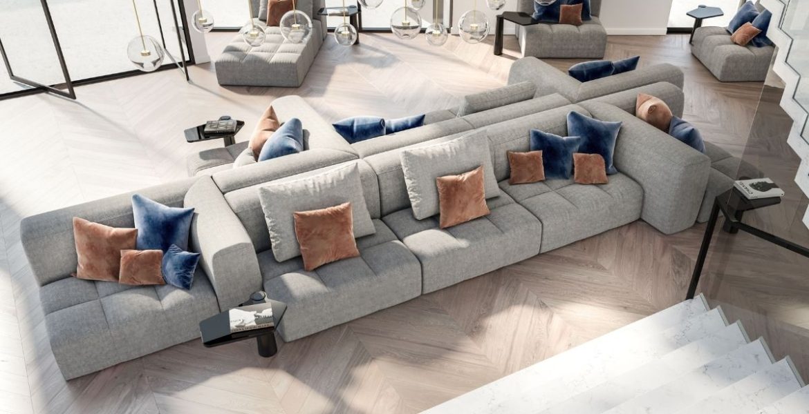 Modułowy narożnik tapicerowany w nowoczesnym wnętrzu – Brattex meble modułowe.