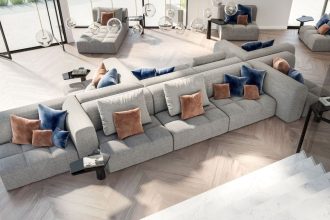 Modułowy narożnik tapicerowany w nowoczesnym wnętrzu – Brattex meble modułowe.