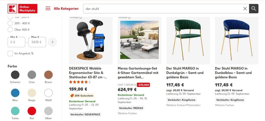 Zrzut ekranu z marketplace kaufland.de.