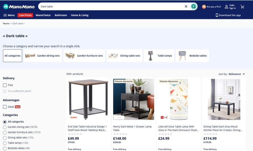 Zrzut ekranu z marketplace ManoMano.