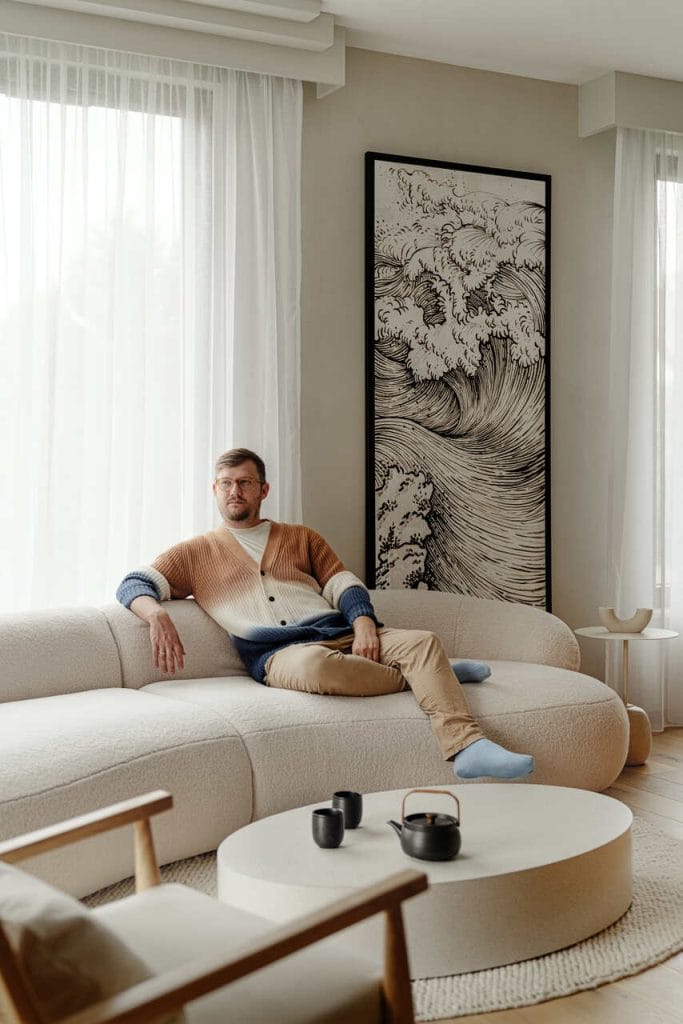 Apartament Japandi w Sopocie, projekt: Jan Sikora, Sikora Wnętrza. Fot. Tom Kurek.