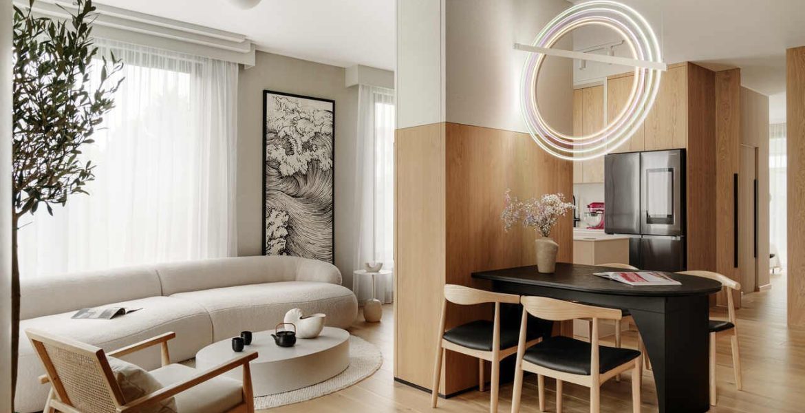 Apartament Japandi w Sopocie, projekt: Jan Sikora, Sikora Wnętrza. Fot. Tom Kurek.