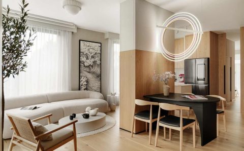 Apartament Japandi w Sopocie, projekt: Jan Sikora, Sikora Wnętrza. Fot. Tom Kurek.