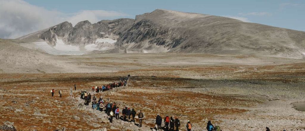 Snøhetta w drodze na… szczyt Snøhetta. Wspinaczka to coroczna tradycja, o której można przeczytać na oficjalnej stronie studia: Co roku wspólnie wspinamy się na górę Snøhetta, wznoszącą się 2286 m n.p. m. w środkowej Norwegii. Źródło: Stockholm Furniture Fair.