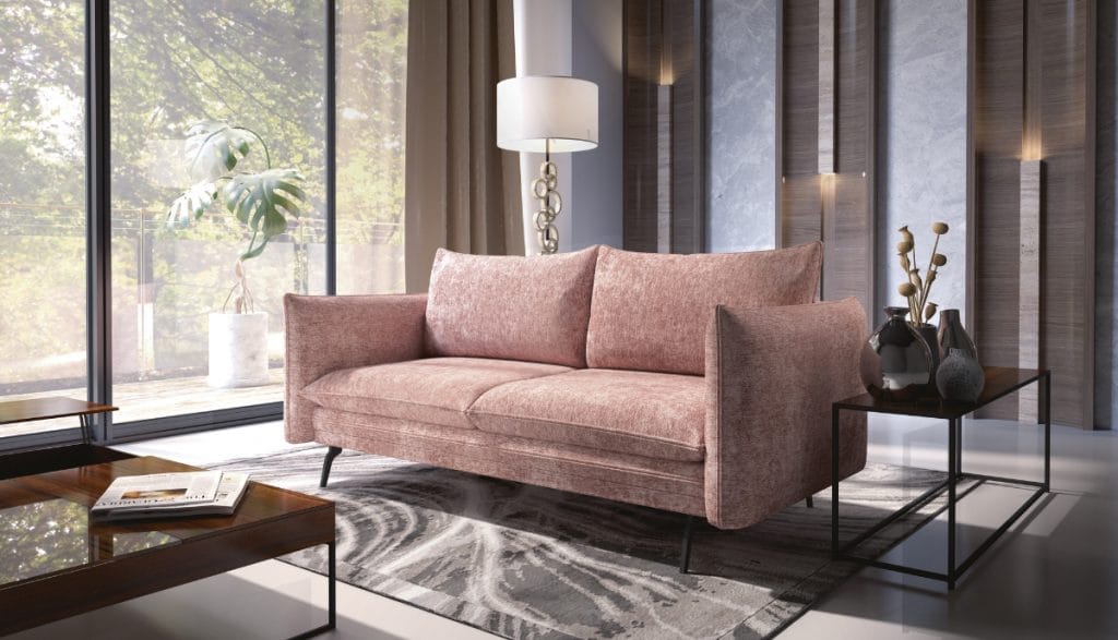 kompaktowa sofa wypoczynkowa Akita w aranżacji salonu z kuchnią