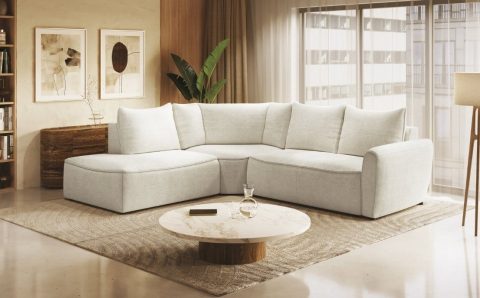 modułowy narożnik Eclipse w salonie z aneksem kuchennym, styl minimalistyczny