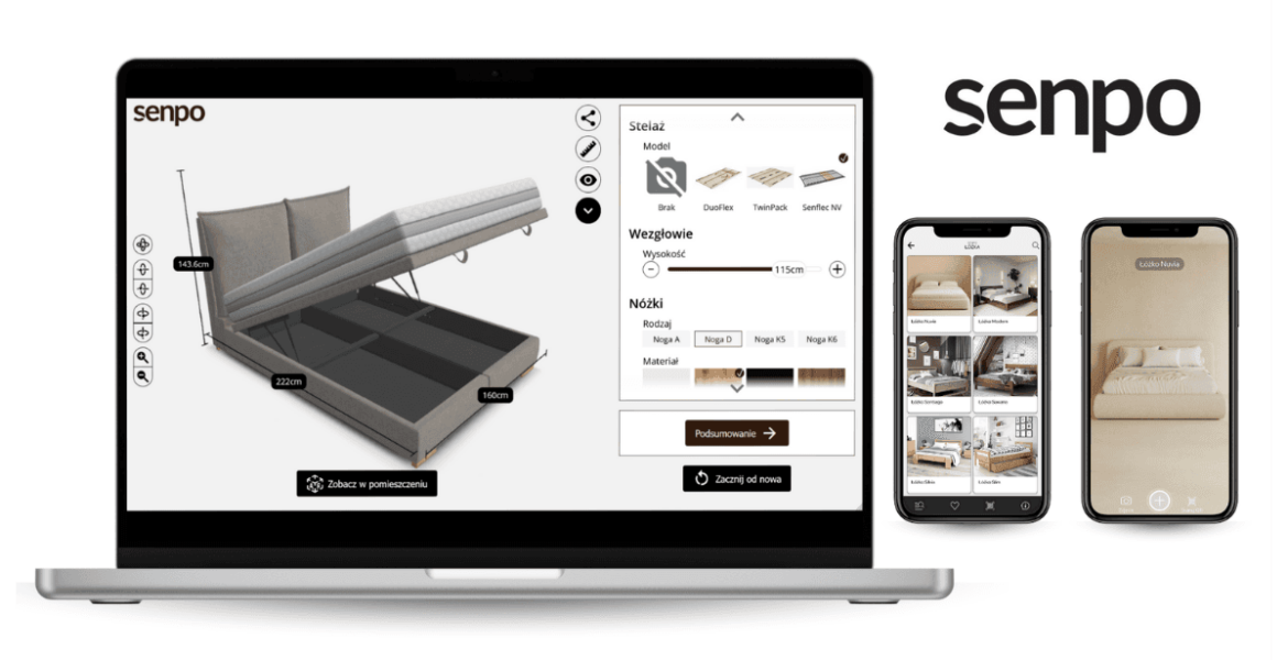 Interfejs konfiguratora 3D Senpo do personalizacji mebli