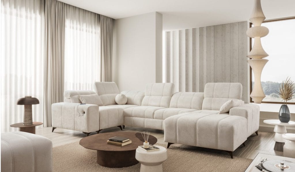 Brattex - Dafine IV Spring (Duży narożnik w kolorze écru, jasny i nowoczesny)